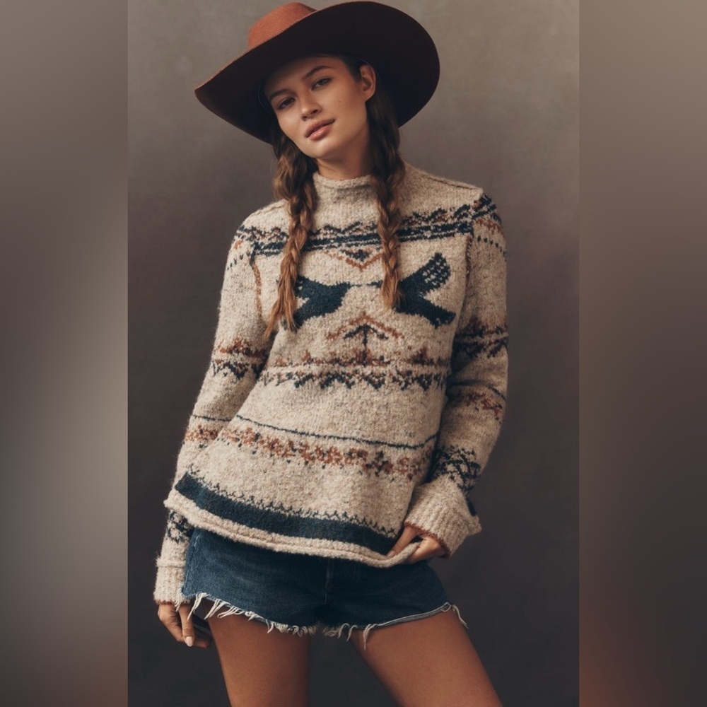 Anthropologie x Pilcro Long-Neck Mock-Neck Bird Sweater Size Small NWOT